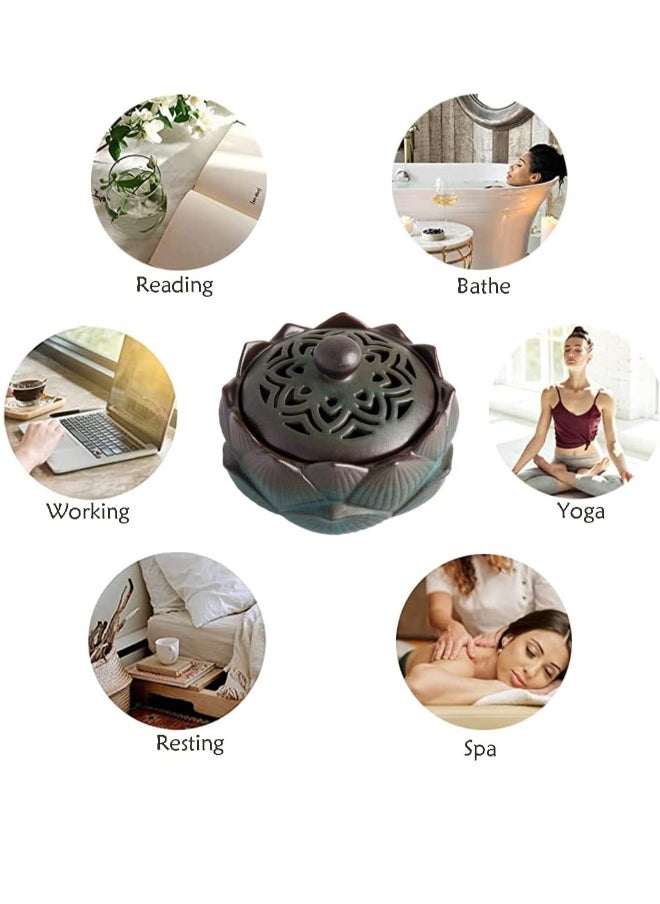 Incense Holder Ceramic Lotus for Incense Cone Incense Stick and Coil Incense Set for Office Yoga and Livingroom