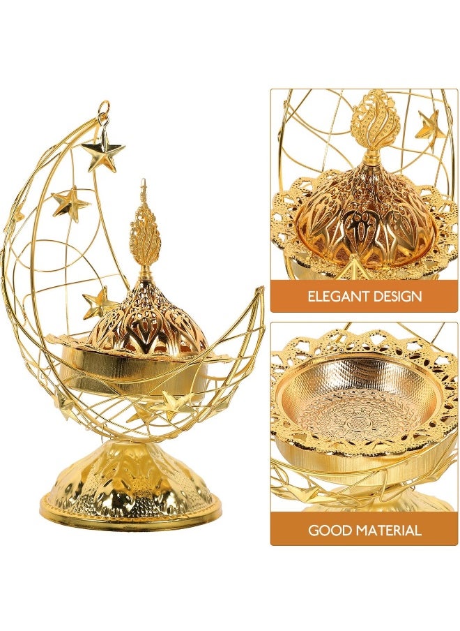 SYOSI Incense Burner, Crescent Shaped Incense Burner, Indoor Incense Holder Aromatherapy, Agarwood Burning Box for Mosque/Home/Office (Gold)