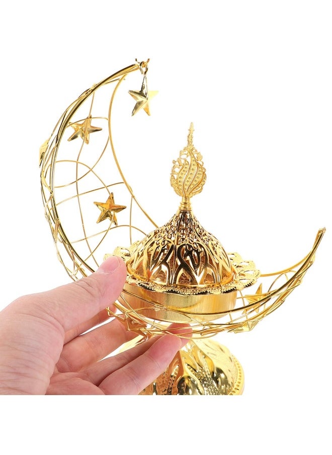 SYOSI Incense Burner, Crescent Shaped Incense Burner, Indoor Incense Holder Aromatherapy, Agarwood Burning Box for Mosque/Home/Office (Gold)