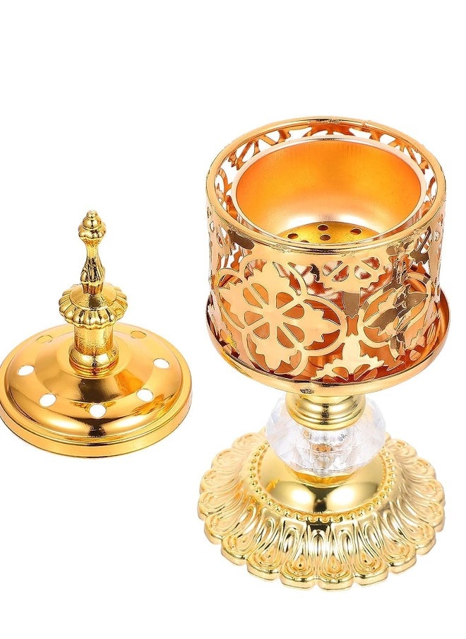 Arabian Incense Burner Golden Metal Hollow Out Holder Decorative Crystal Frankincense Resin Desktop Censer Decor For Home Aromatherapy