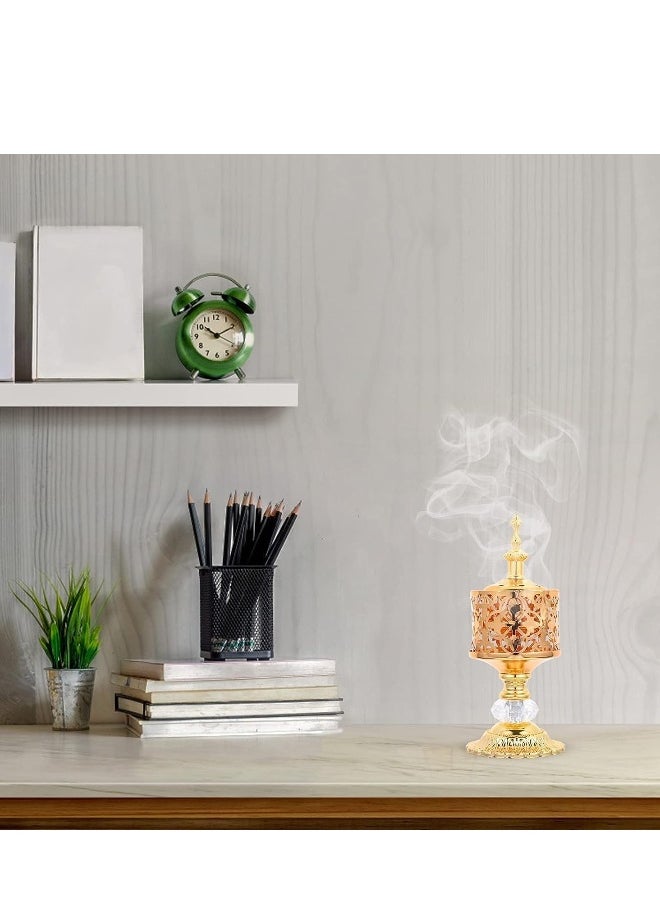 Arabian Incense Burner Golden Metal Hollow Out Holder Decorative Crystal Frankincense Resin Desktop Censer Decor For Home Aromatherapy