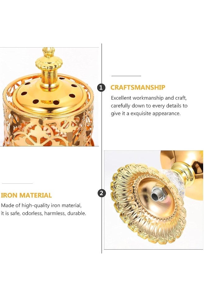 Arabian Incense Burner Golden Metal Hollow Out Holder Decorative Crystal Frankincense Resin Desktop Censer Decor For Home Aromatherapy