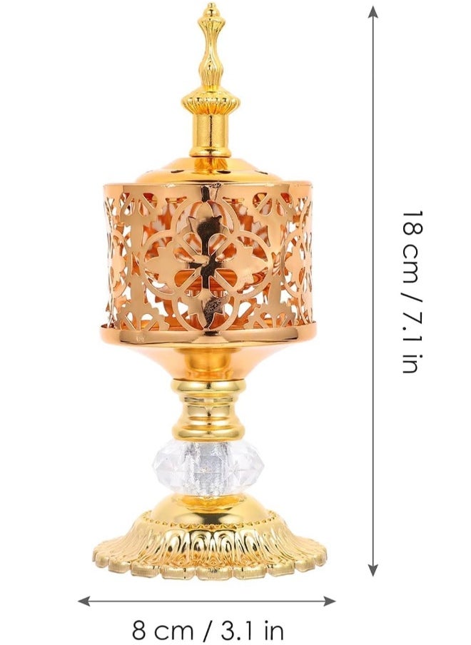Arabian Incense Burner Golden Metal Hollow Out Holder Decorative Crystal Frankincense Resin Desktop Censer Decor For Home Aromatherapy