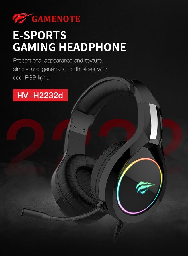 Gaming Headphones, RGB Over-Ear Headset with Microphone, Suitable for PC, PS5, Xbox and Mobile Devices