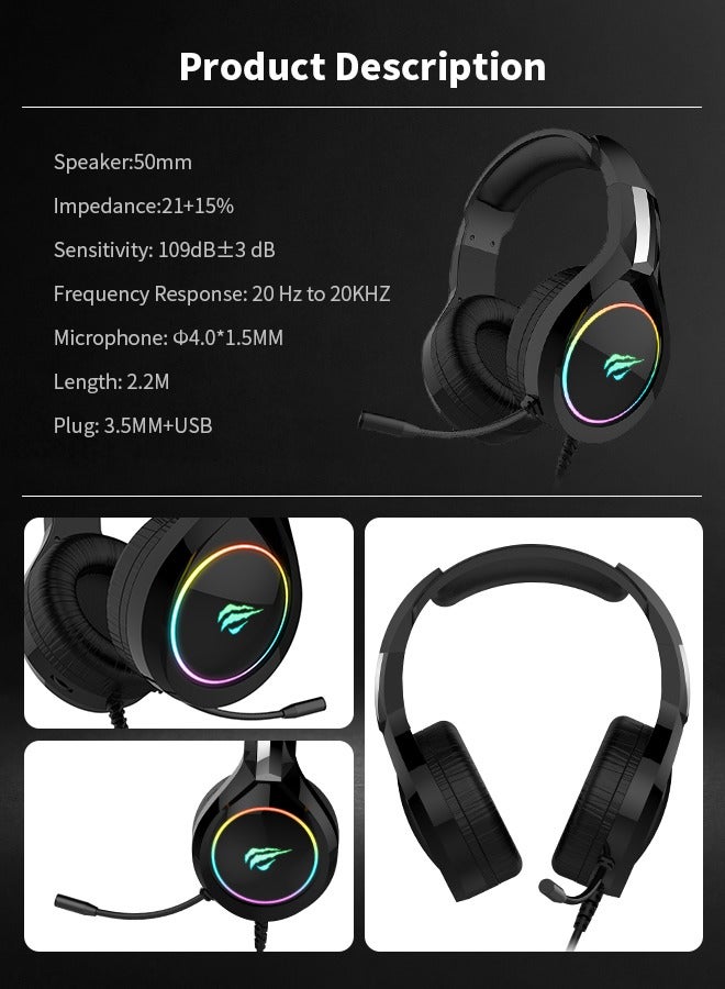 Gaming Headphones, RGB Over-Ear Headset with Microphone, Suitable for PC, PS5, Xbox and Mobile Devices
