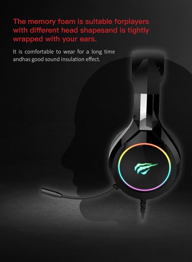 Gaming Headphones, RGB Over-Ear Headset with Microphone, Suitable for PC, PS5, Xbox and Mobile Devices