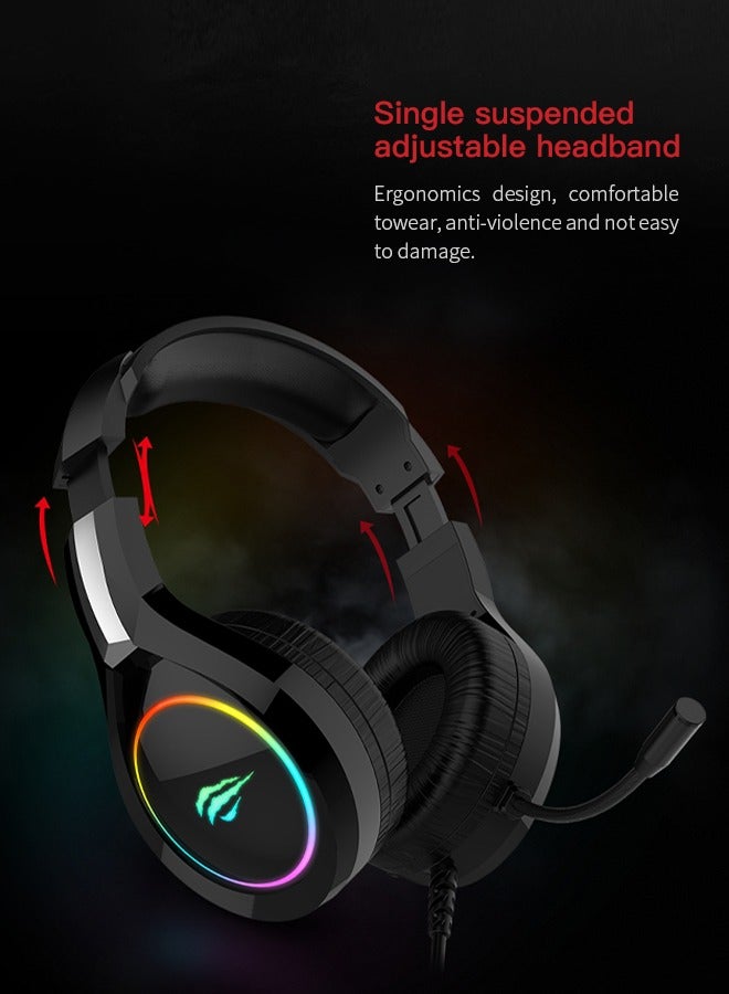 Gaming Headphones, RGB Over-Ear Headset with Microphone, Suitable for PC, PS5, Xbox and Mobile Devices