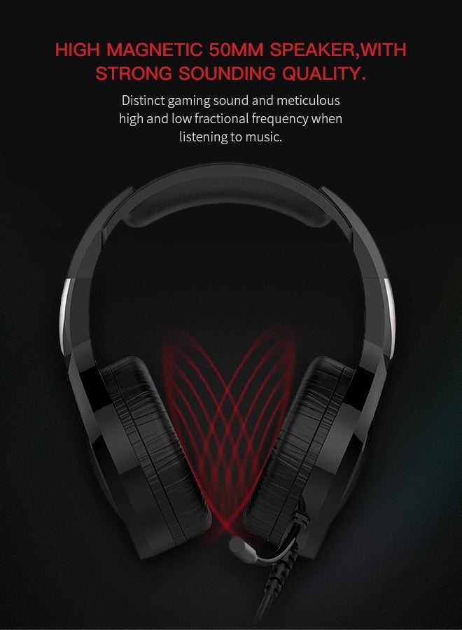 Gaming Headphones, RGB Over-Ear Headset with Microphone, Suitable for PC, PS5, Xbox and Mobile Devices