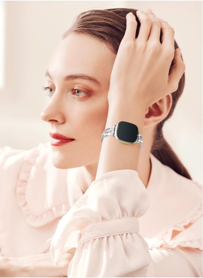 Stylish Bling Diamond Stainless Steel Bands for Fitbit Versa 3 4 Sense 2 Smart Watch Compatible with Women and Girls
