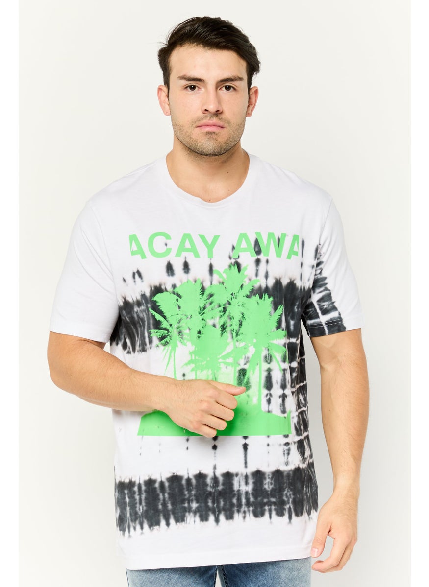 Men Crew Neck Short Sleeves Graphic Print T-Shirt, White/Black