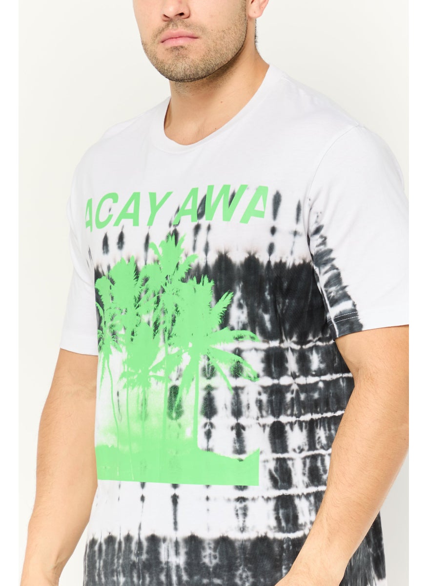 Men Crew Neck Short Sleeves Graphic Print T-Shirt, White/Black