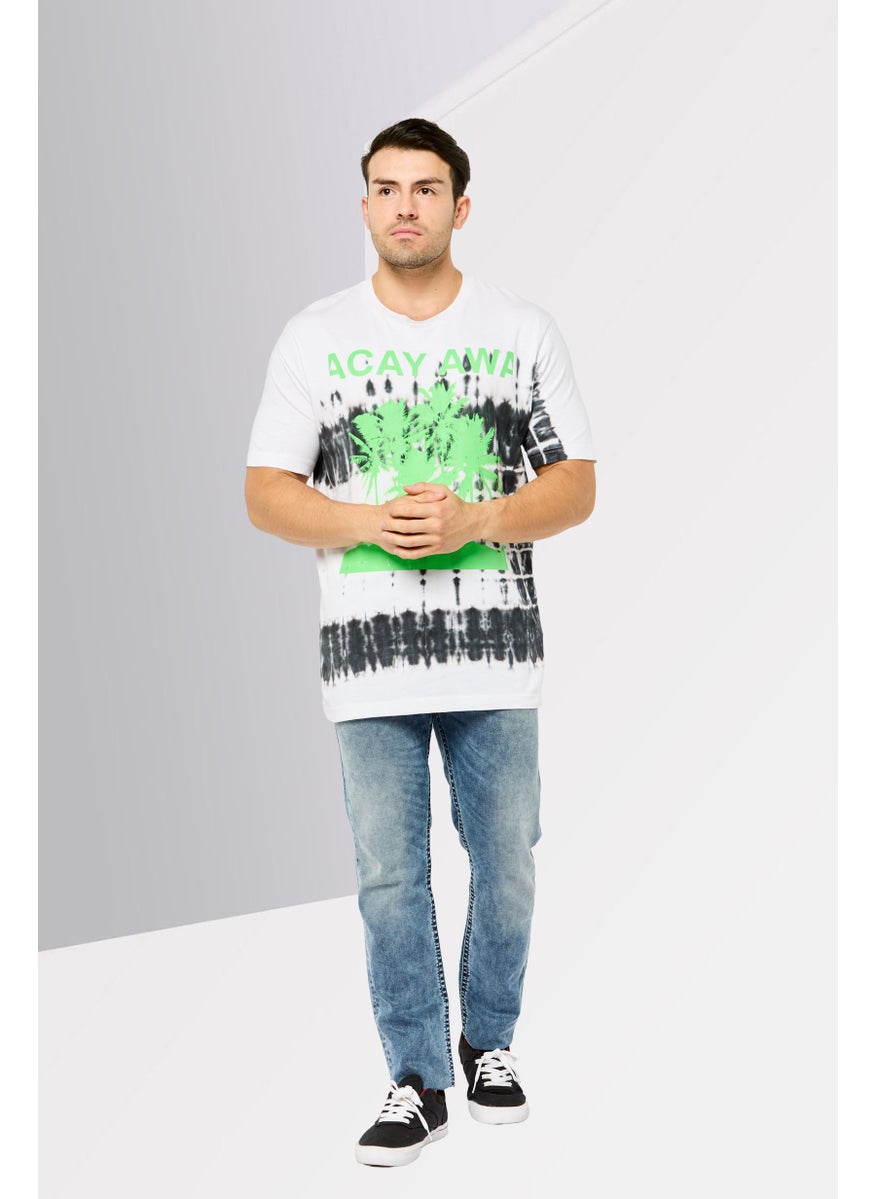 Men Crew Neck Short Sleeves Graphic Print T-Shirt, White/Black