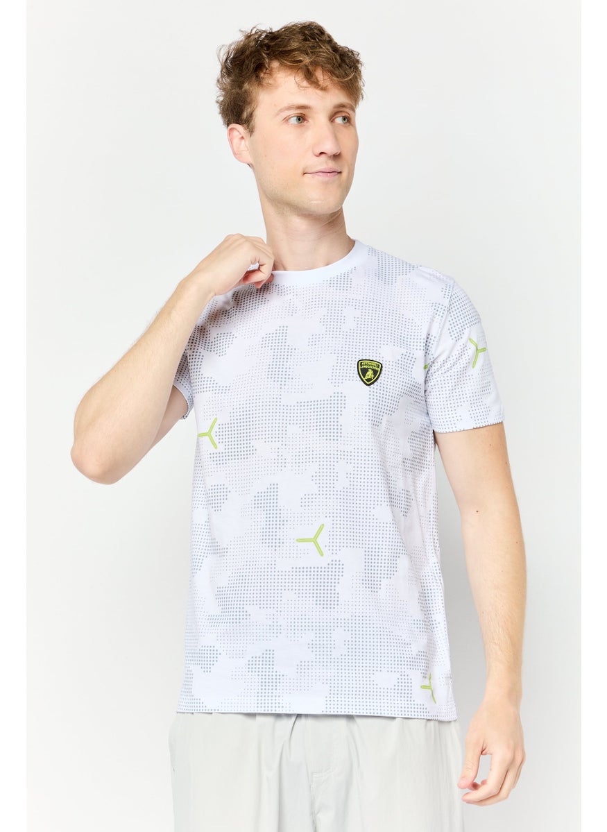 Men Crew Neck Short Sleeves Polka Dots T-Shirt, White