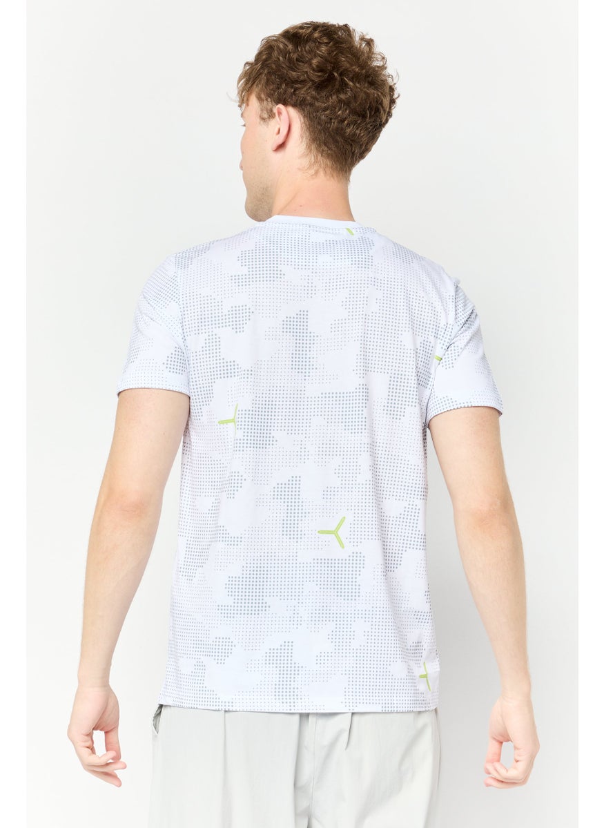 Men Crew Neck Short Sleeves Polka Dots T-Shirt, White