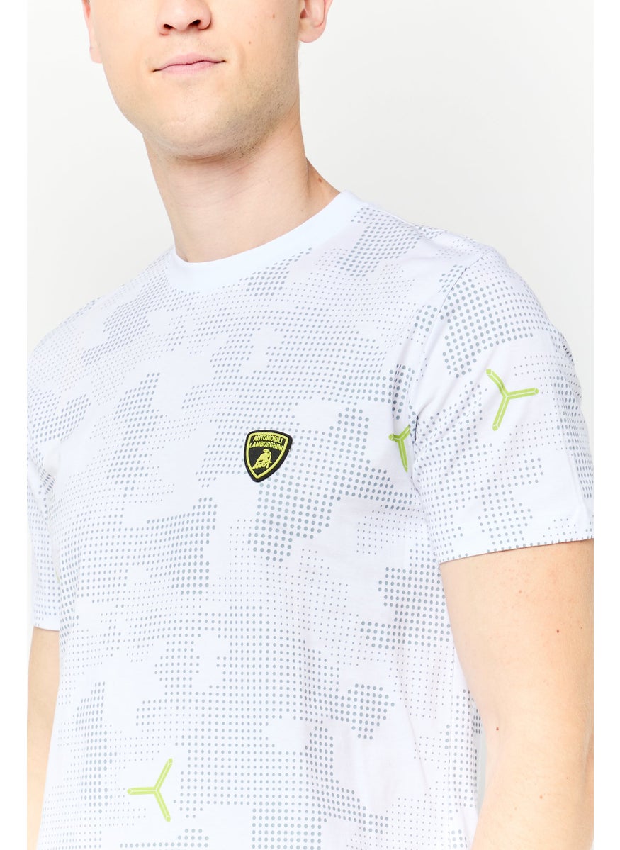Men Crew Neck Short Sleeves Polka Dots T-Shirt, White