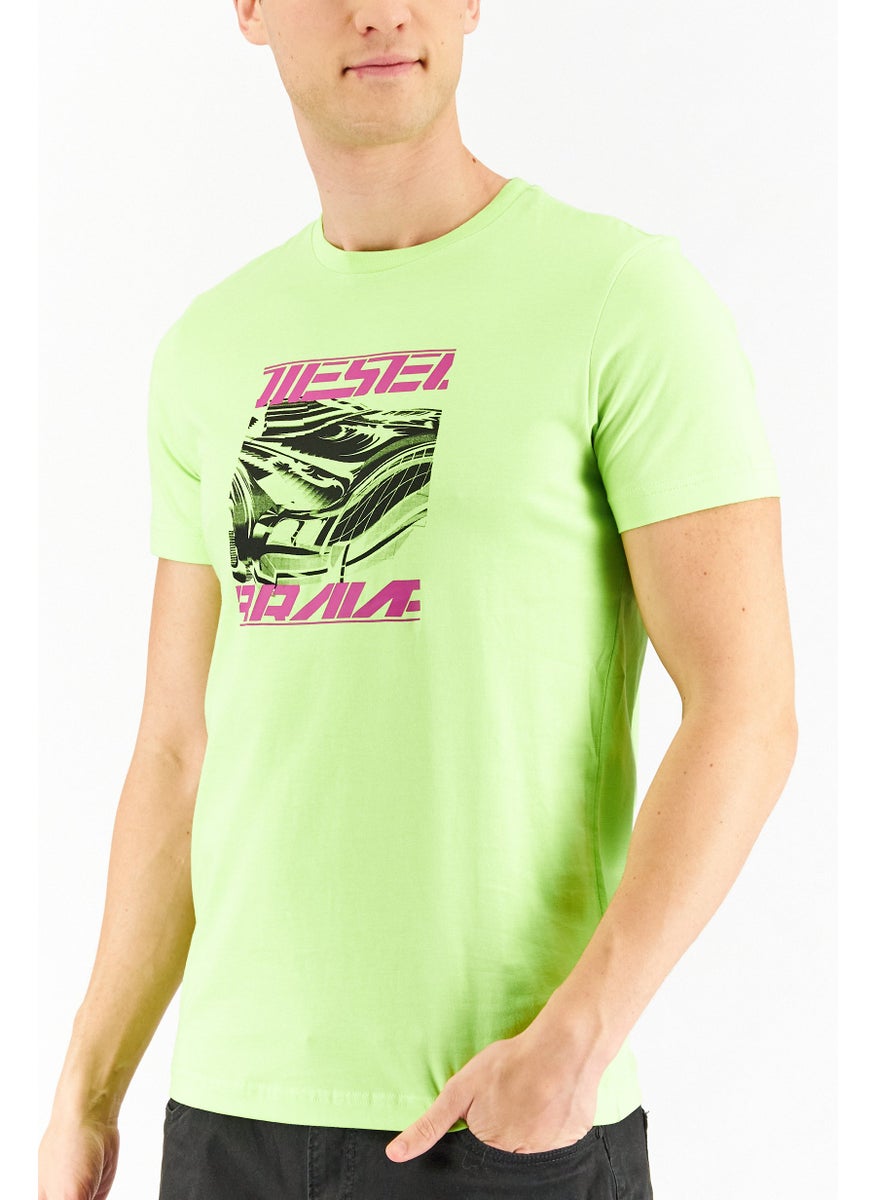 Men Crew Neck Short Sleeve Graphic Print T-Shirt, Lime/Green