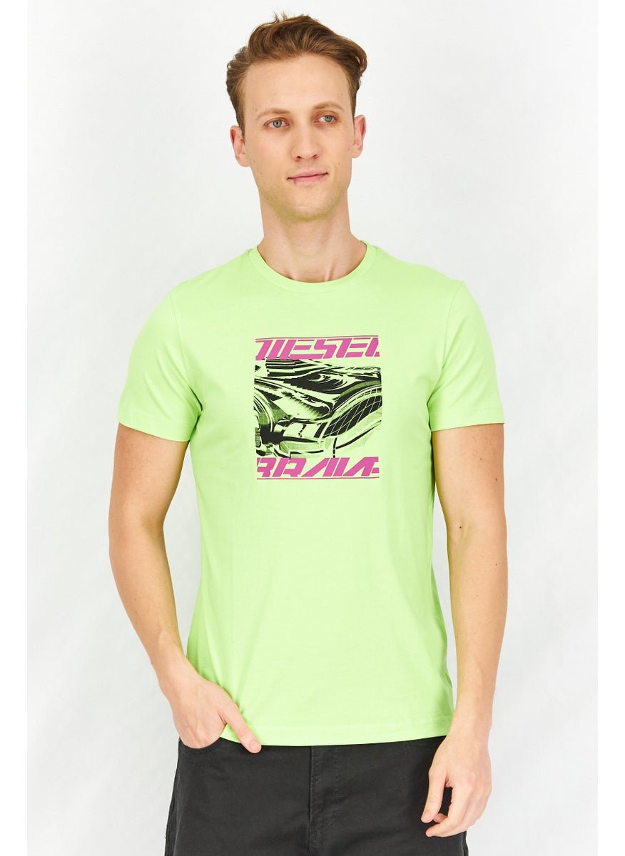 Men Crew Neck Short Sleeve Graphic Print T-Shirt, Lime/Green
