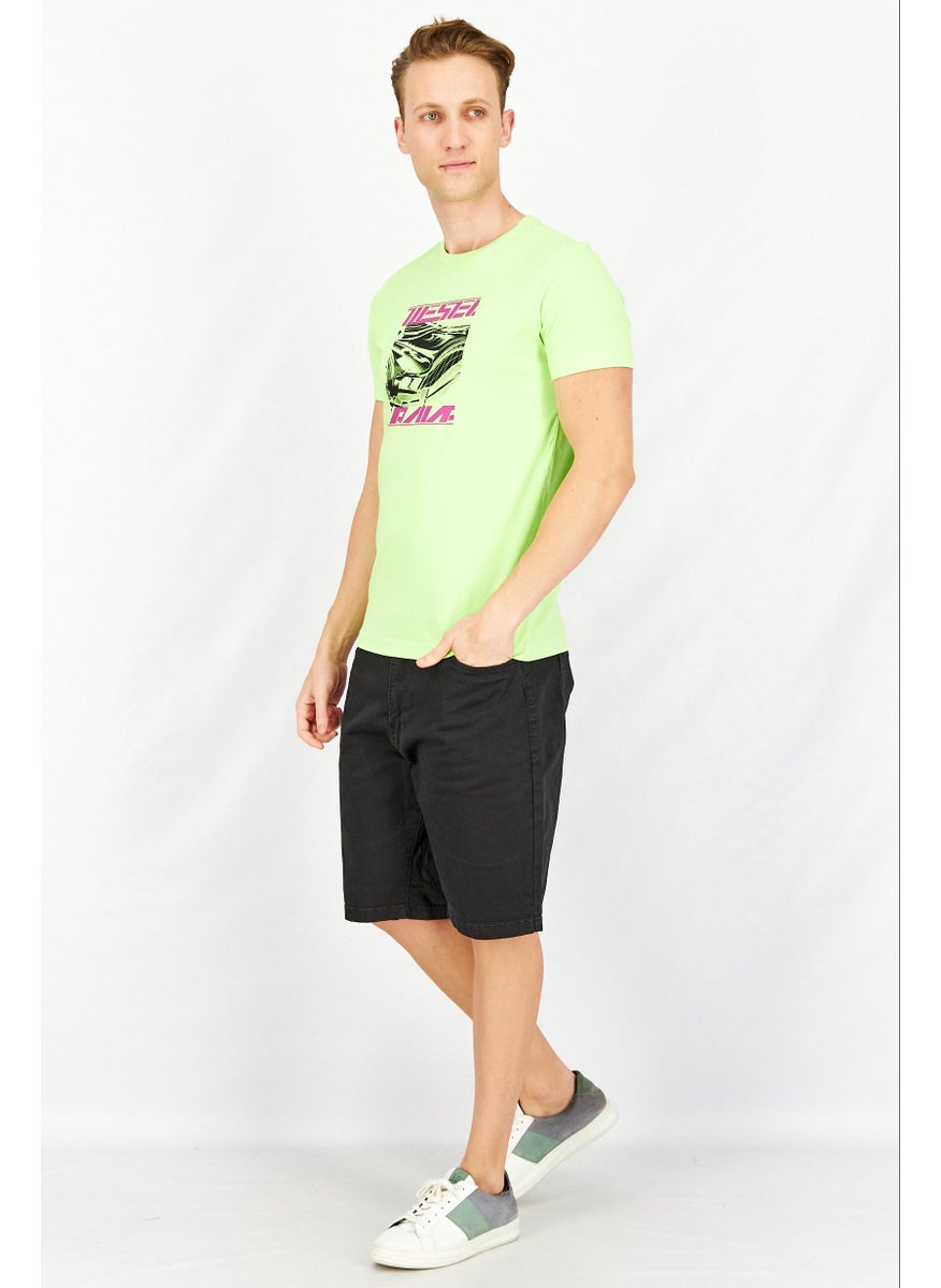 Men Crew Neck Short Sleeve Graphic Print T-Shirt, Lime/Green