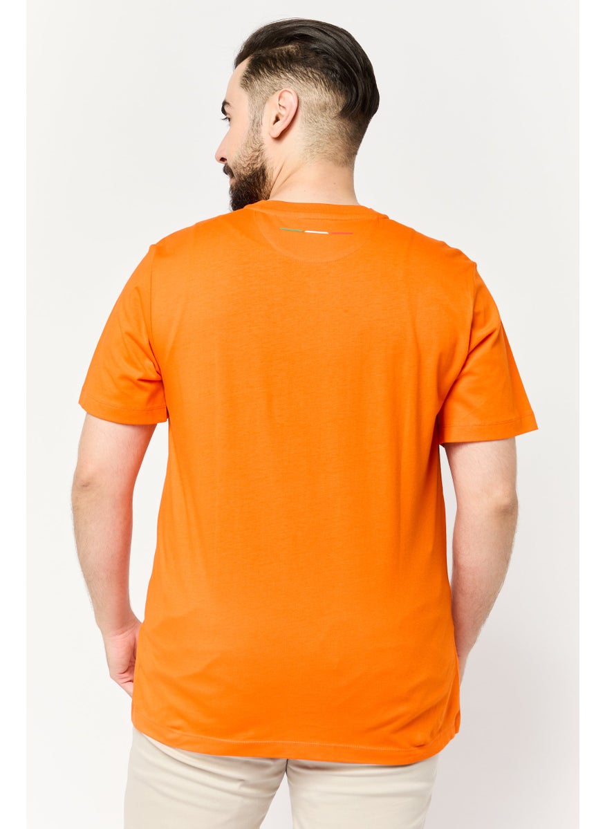 Men Crew Neck Short Sleeve Brand Logo T-Shirt, Orange