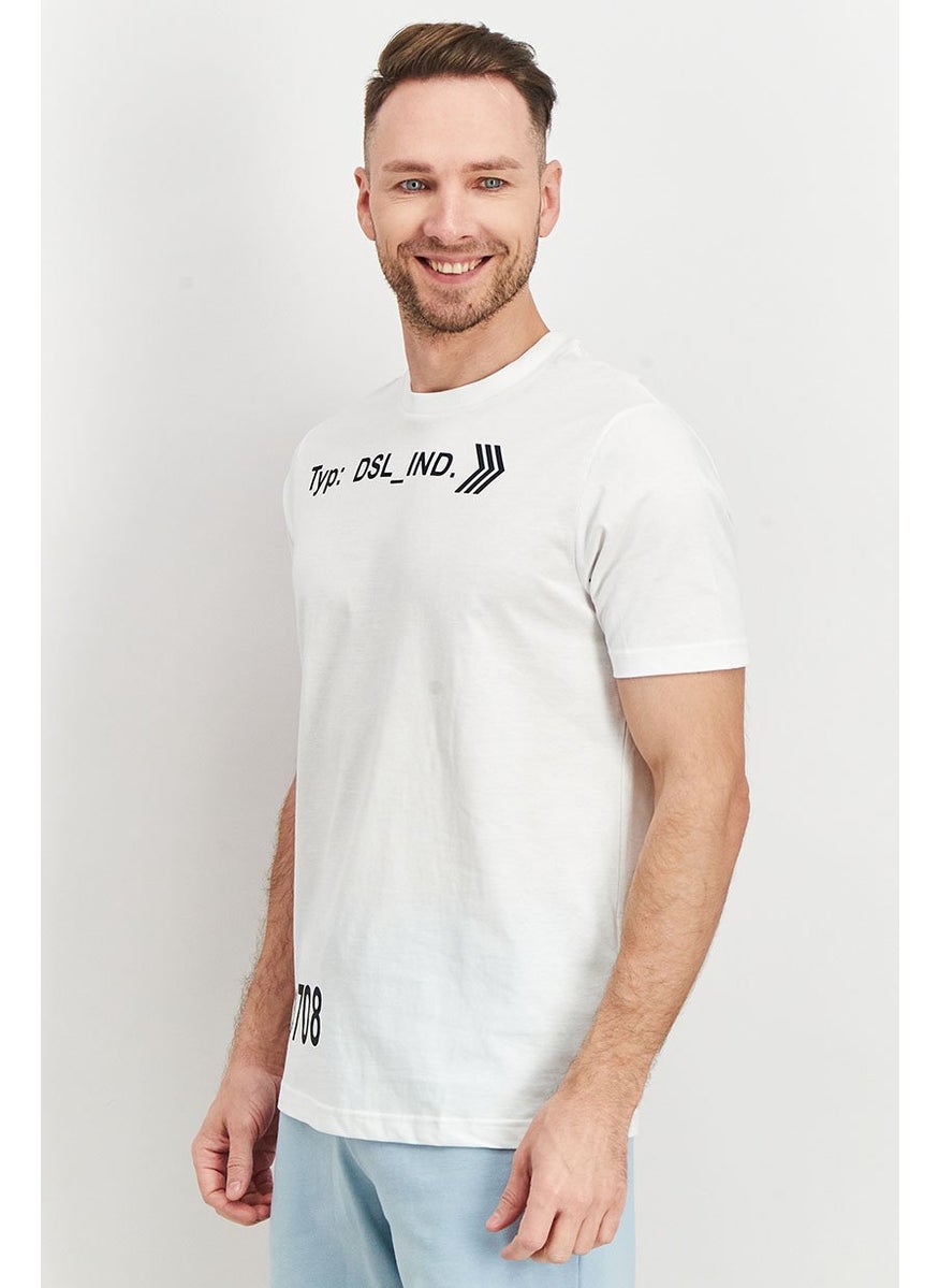 Men Crew Neck Short Sleeve Graphic Print T-Shirt, White/Black