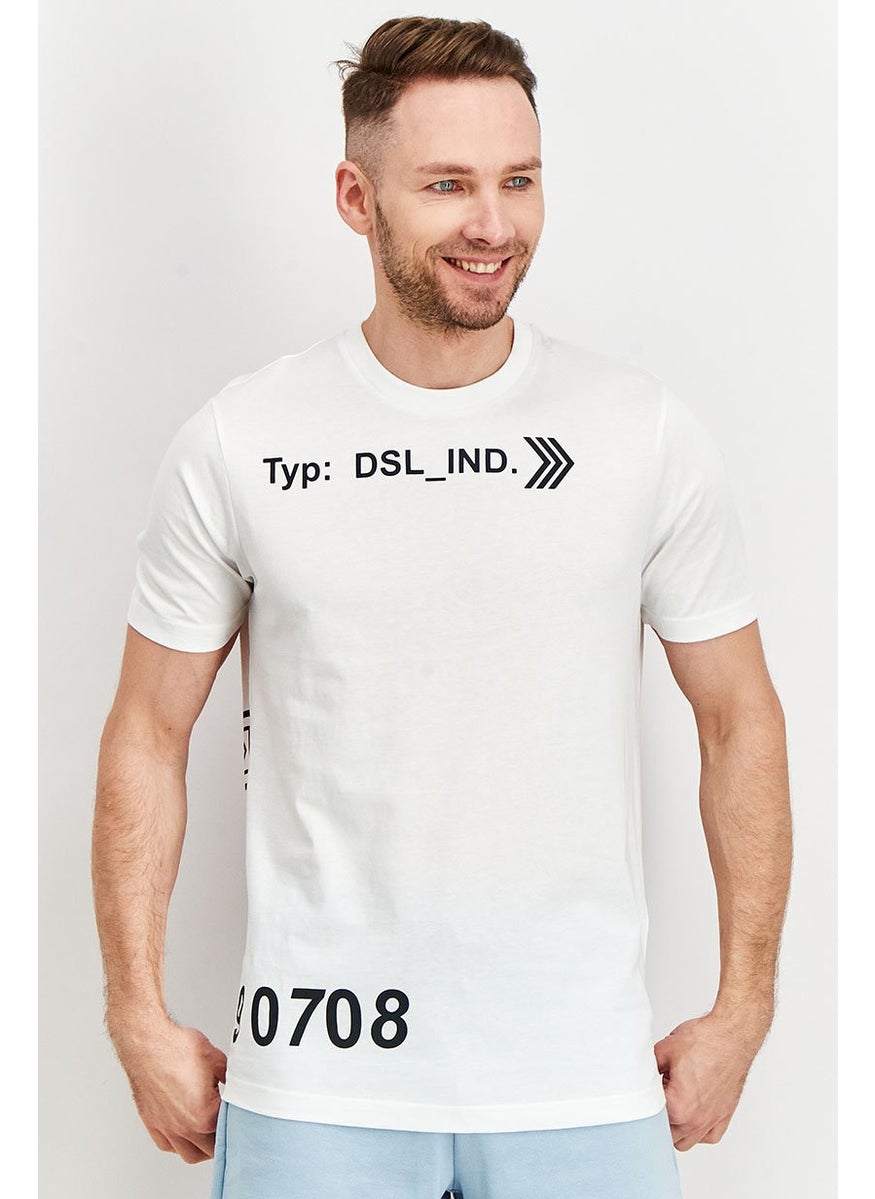 Men Crew Neck Short Sleeve Graphic Print T-Shirt, White/Black