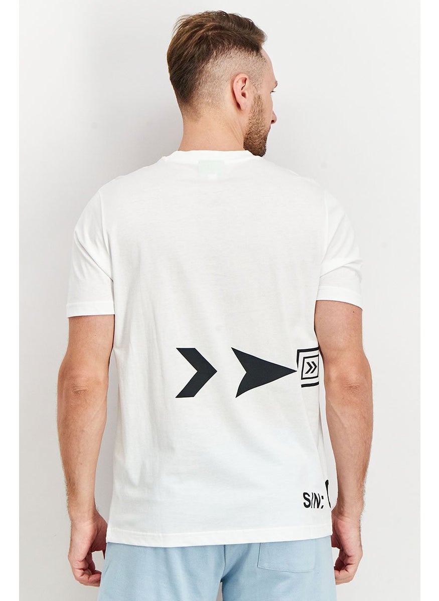 Men Crew Neck Short Sleeve Graphic Print T-Shirt, White/Black