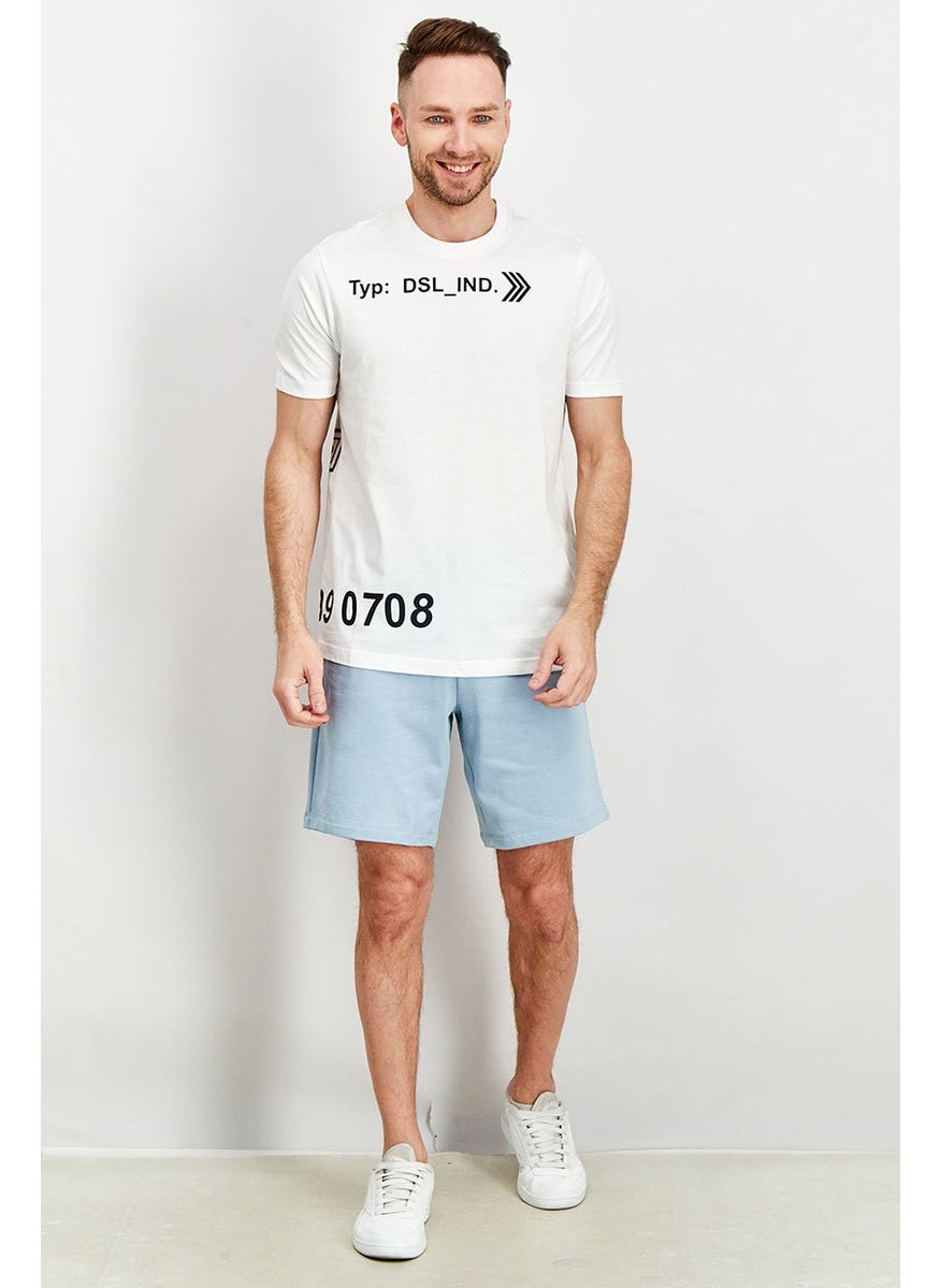 Men Crew Neck Short Sleeve Graphic Print T-Shirt, White/Black