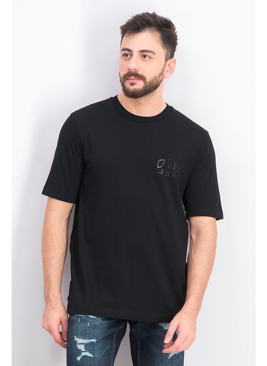 Men Crew Neck Short Sleeves Textured T-shirt, Black