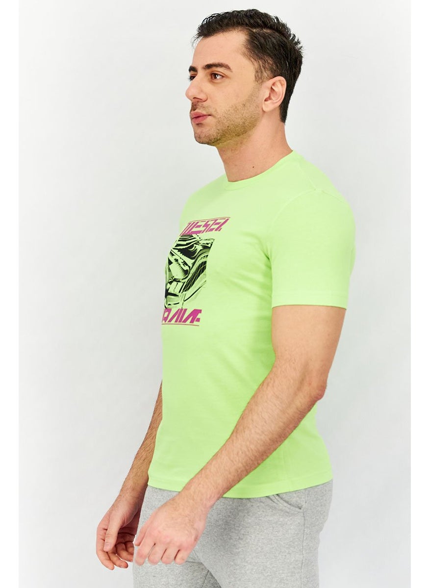 Men Crew Neck Short Sleeve Graphic Print T-shirt, Lime Geen