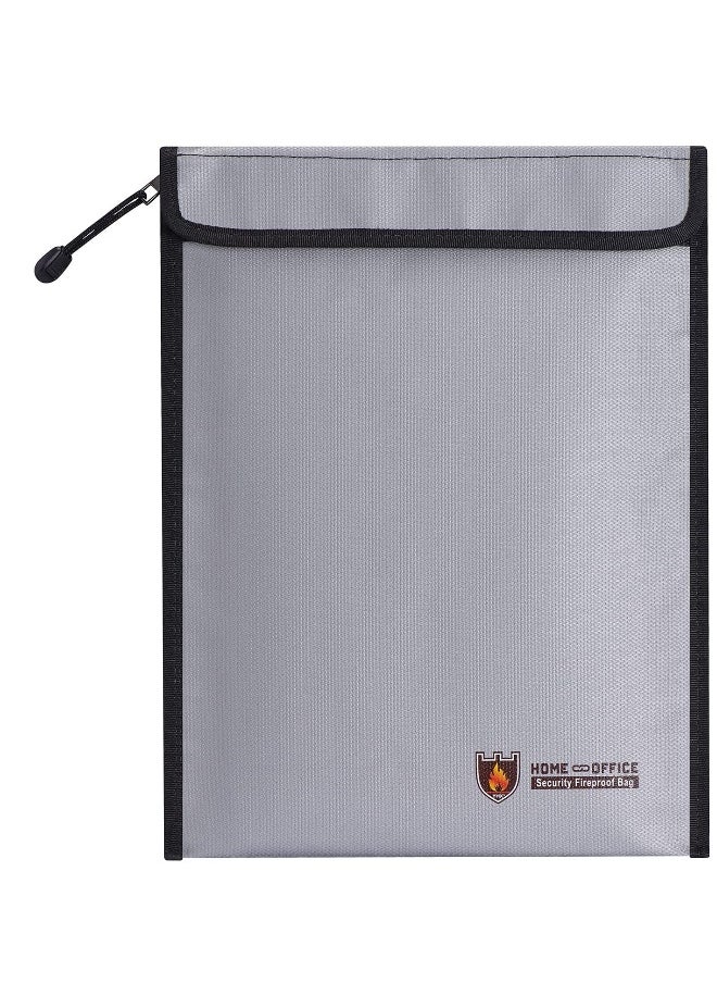 Fireproof Document Bag, Upgraded 15”x11” Waterproof and Fireproof Money Bag with Zipper, Fire Safe Storage for Cash A4 Legal Documents Valuables,Money,Jewelry,File and Tablet(Grey)