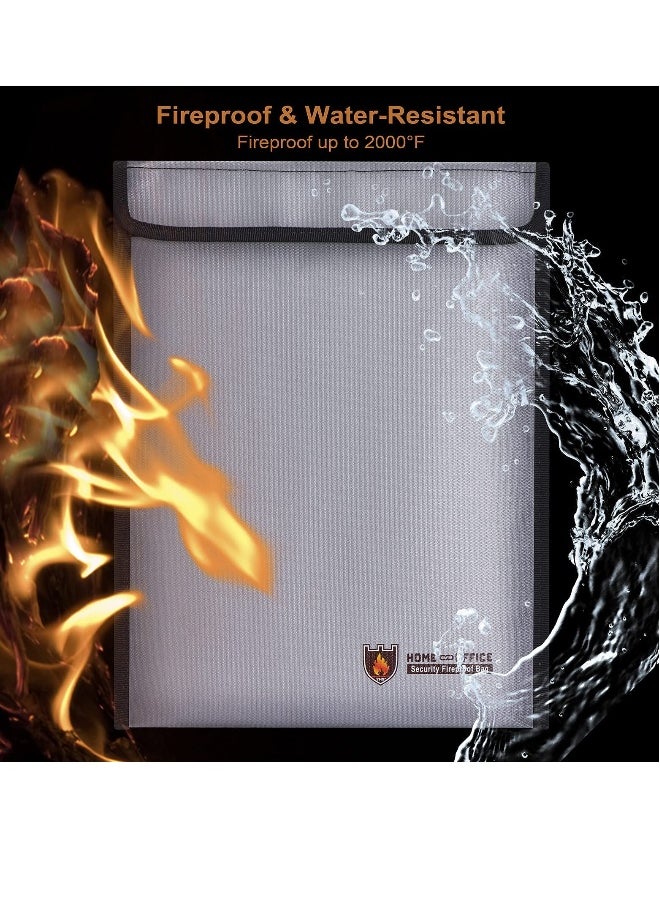 Fireproof Document Bag, Upgraded 15”x11” Waterproof and Fireproof Money Bag with Zipper, Fire Safe Storage for Cash A4 Legal Documents Valuables,Money,Jewelry,File and Tablet(Grey)