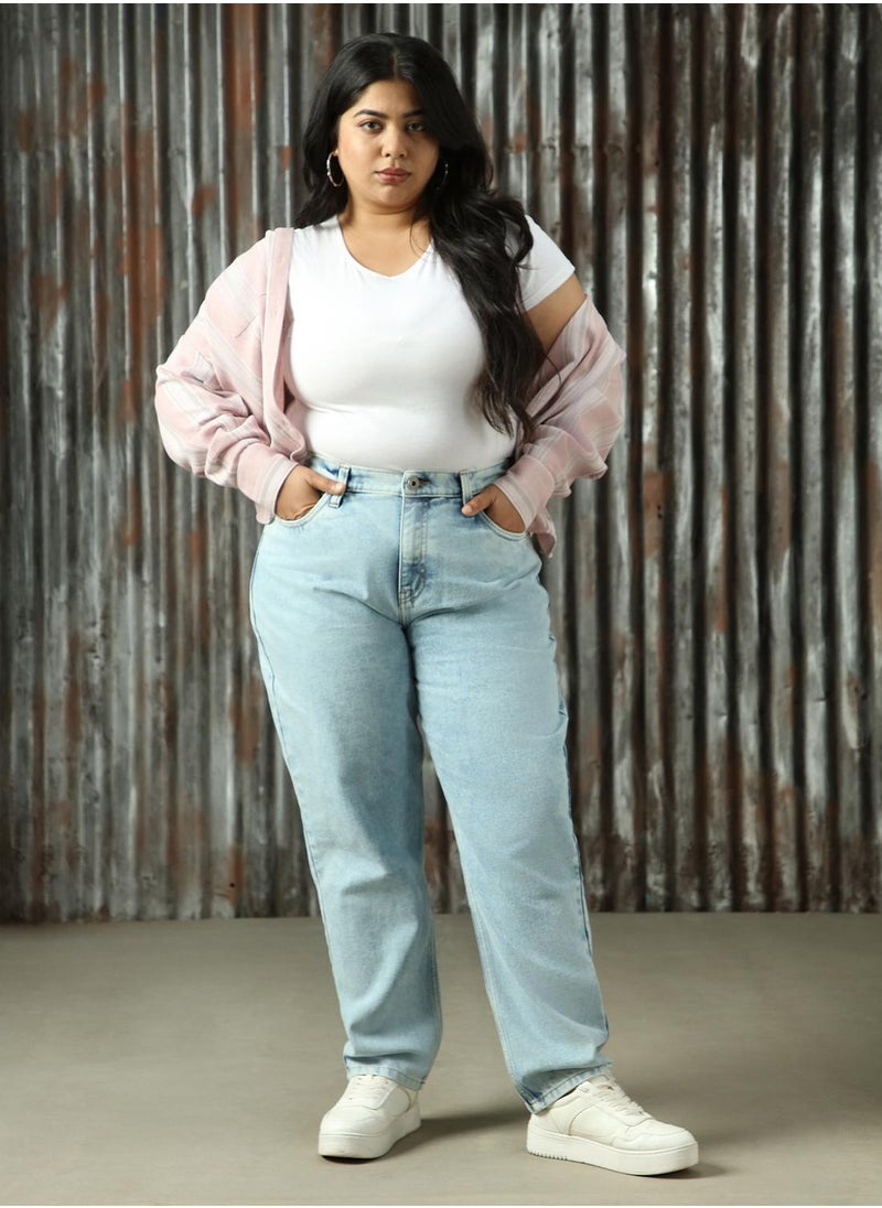 Women's Indigo 100% Cotton Distressed Plus Size Jeans