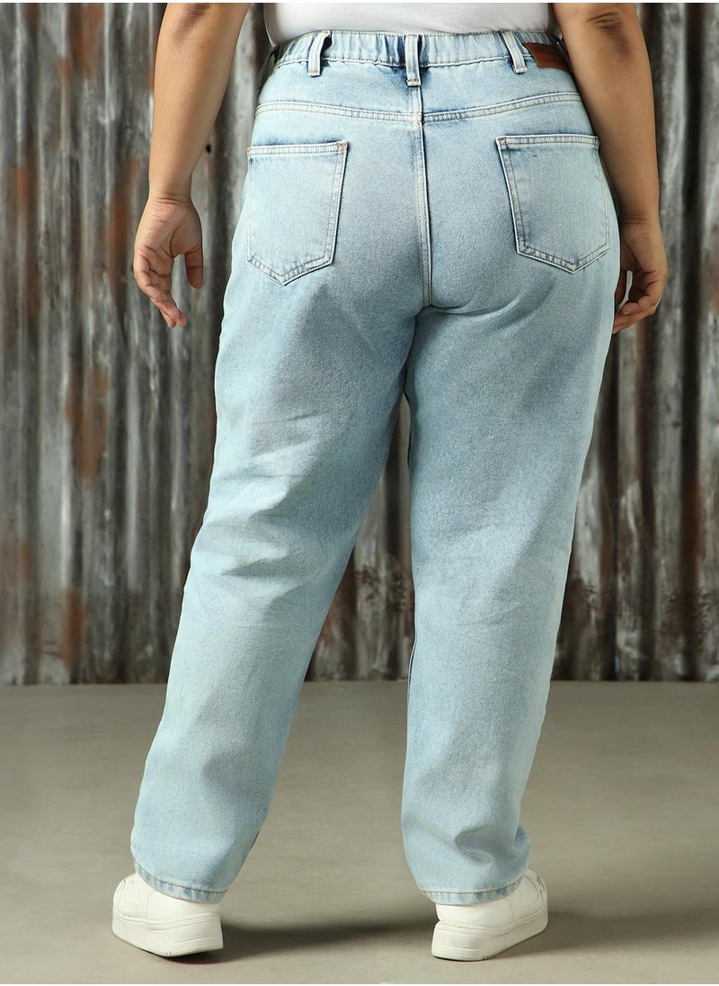 Women's Indigo 100% Cotton Distressed Plus Size Jeans