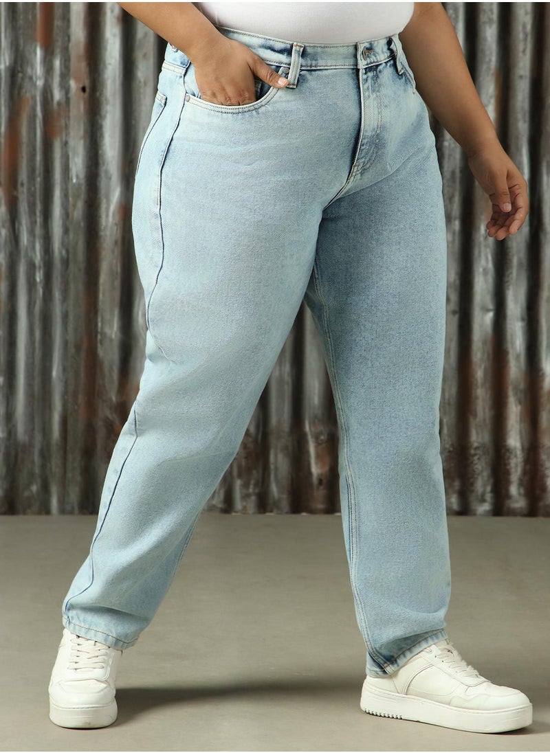 Women's Indigo 100% Cotton Distressed Plus Size Jeans