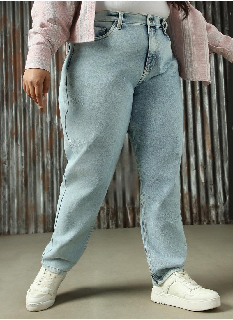 Women's Indigo 100% Cotton Distressed Plus Size Jeans