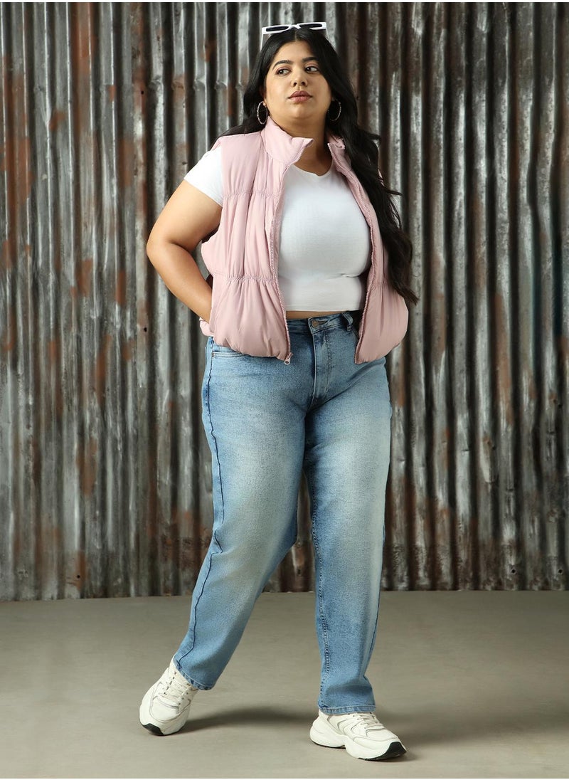 Women's Indigo Cotton Blend Distressed Plus Size Jeans