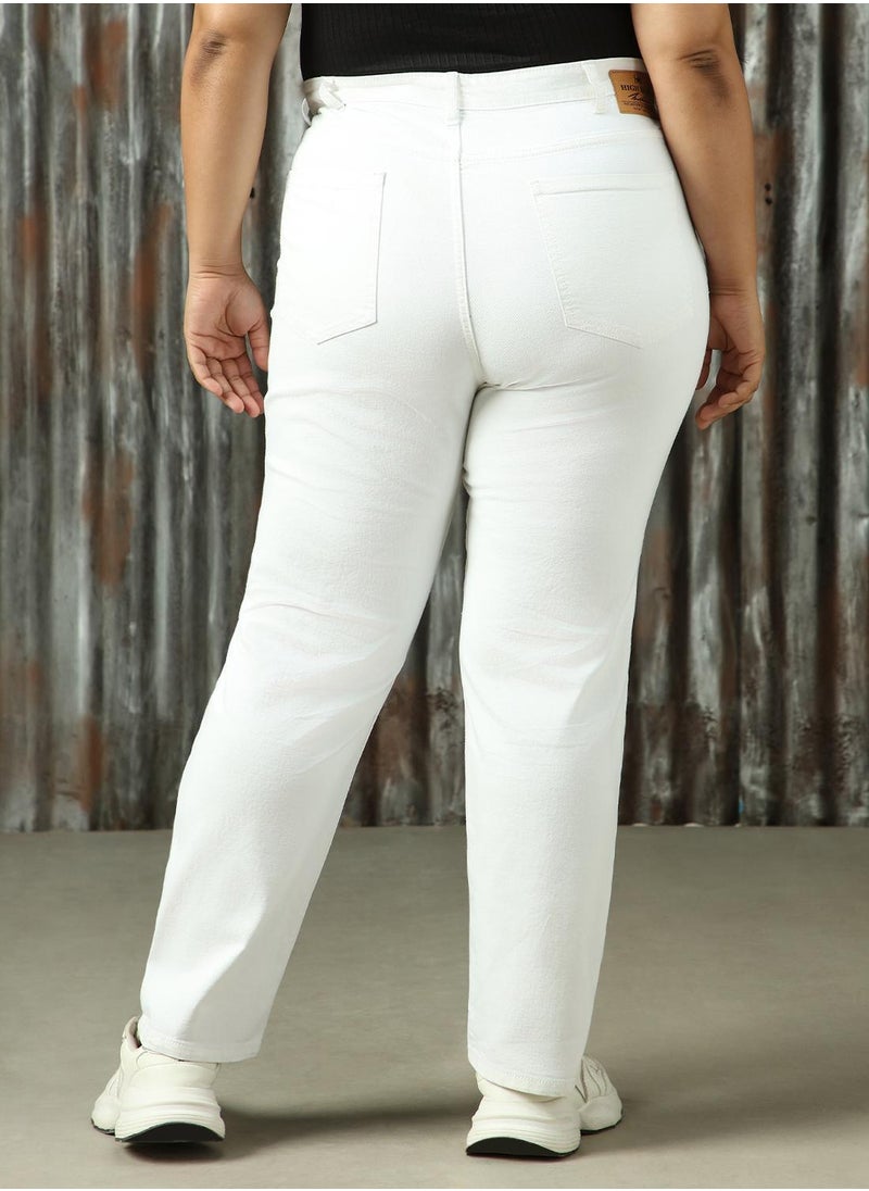 Women's White Cotton Blend Distressed Plus Size Jeans
