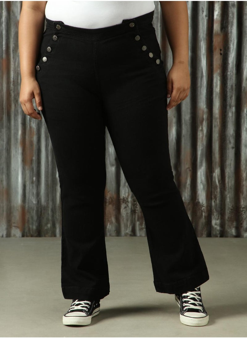 Women's Black Cotton Blend Solid Plus Size Jeans