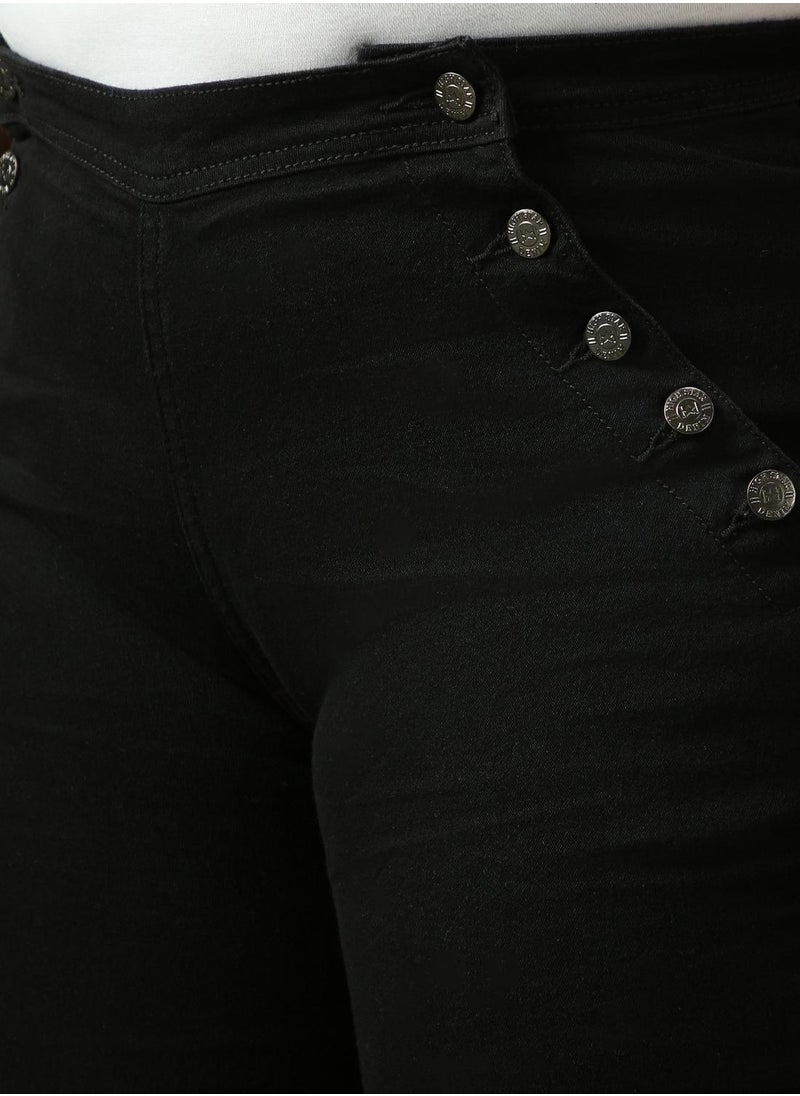 Women's Black Cotton Blend Solid Plus Size Jeans