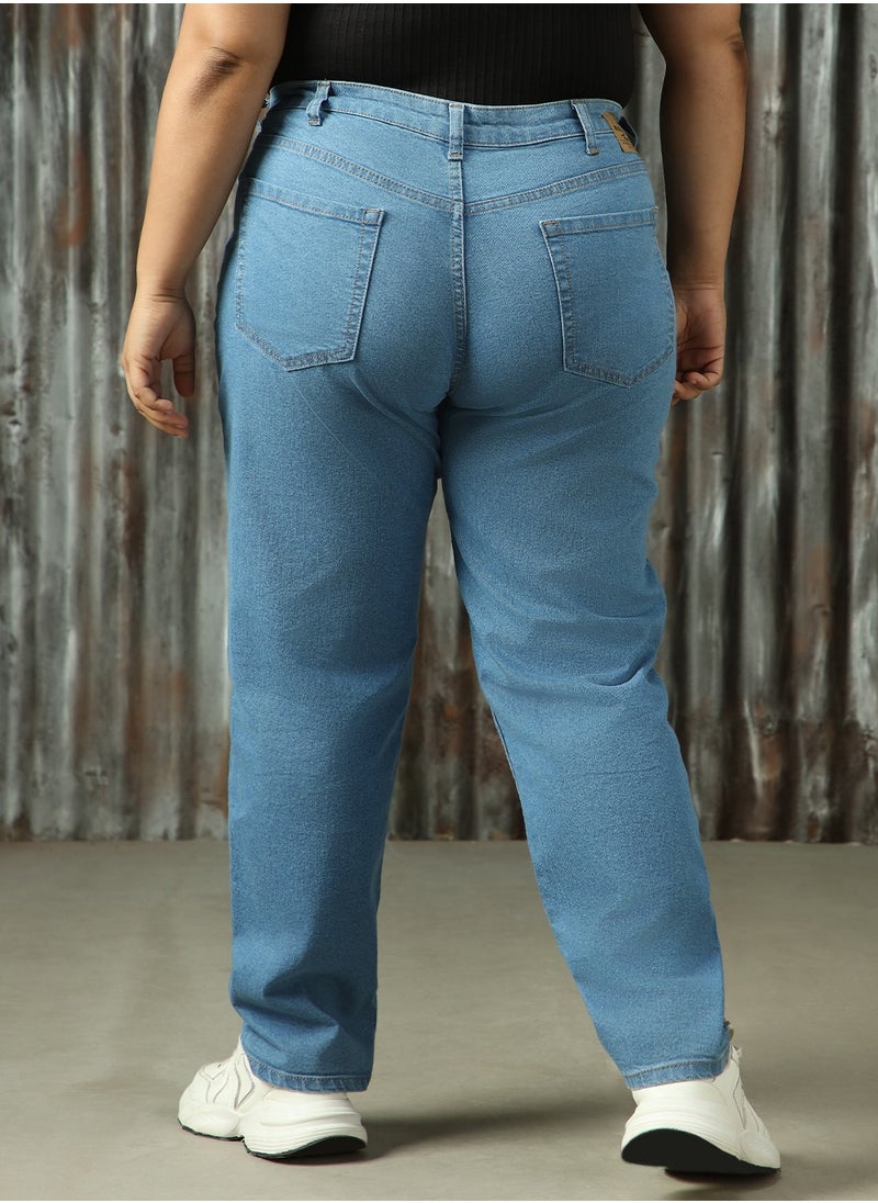 Women's Indigo Cotton Blend Distressed Plus Size Jeans