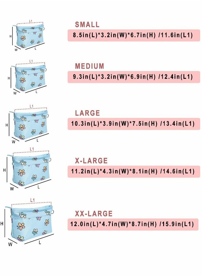Organizer Bag, Premium Nylon Purse Organizer, Tote, Handbag Insert Organizers Bag in Bag Zipper, 13 Pockets, Blue Butterfly (Small)
