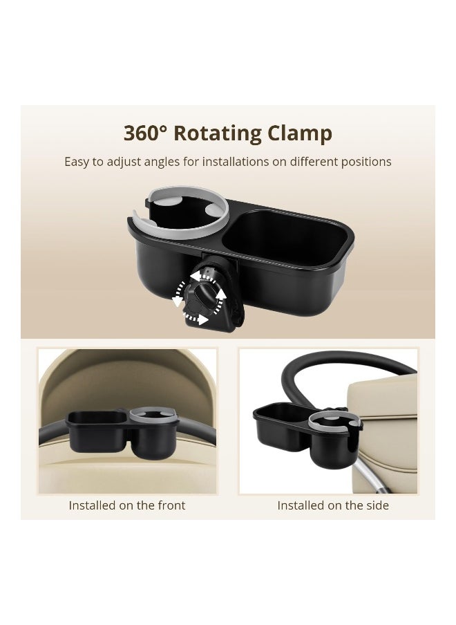 2-In-1 Stroller Cup Holder with Snack Tray, Universal Stroller Tray & Drink Holder with 360-Degree Non-Slip Clamp, Clamp Adjustable In Width, Fit All Strollers, Shopping Carts, Push Walkers(1 Pack)