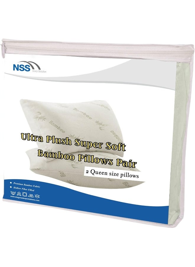 Bed Pillows for Sleeping 2 Pack Queen Size Viscose Made from Bamboo Ultra Soft Bounce Back Pair Soft Side Back Stomach Sleepers Pillows Down Alternative