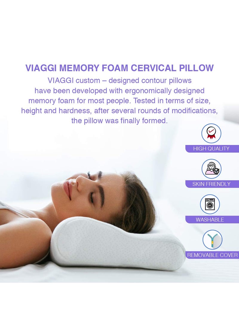 Viaggi Cervical Contour Orthopedic Memory Foam Travel Pillow for Sleeping Cervical Orthopedic Spine Care Pillow Spondylitis Neck and Back Pain Support Pack of 1 White