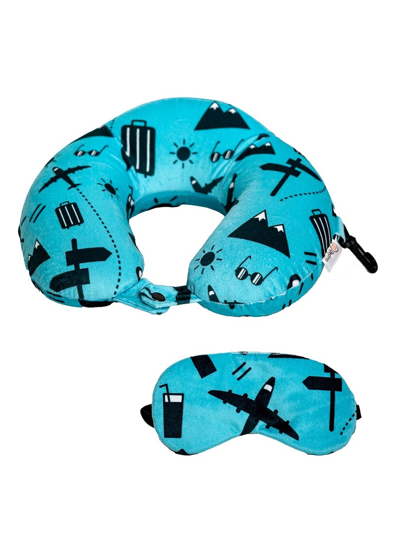 Destinio Travel Neck Pillow Memory Foam Eye Mask Washable Cover Hanging Hook Neck Pillow Memory Foam Head Rest for Flight for Men and Women pack of 1