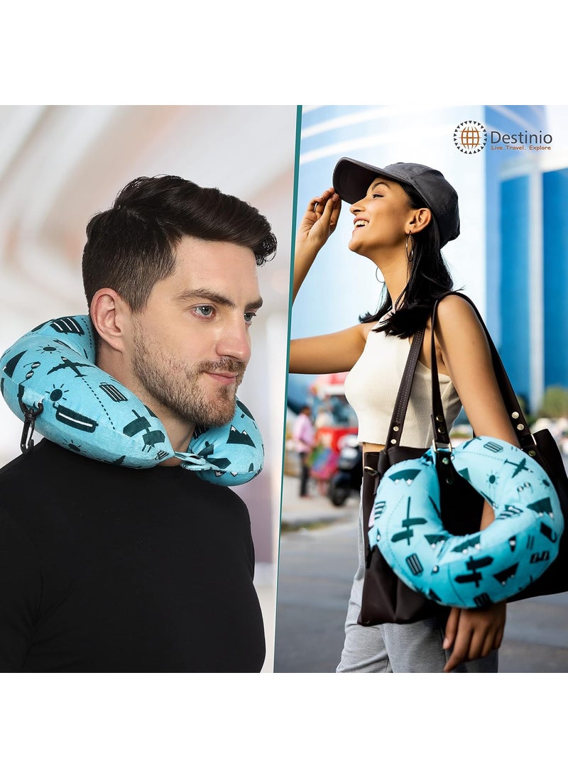 Destinio Travel Neck Pillow Memory Foam Eye Mask Washable Cover Hanging Hook Neck Pillow Memory Foam Head Rest for Flight for Men and Women pack of 1