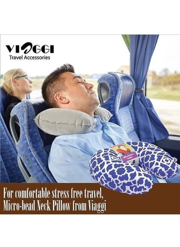 Viaggi Microbeads U Shape Neck Pillow for Travel and Relief Neck Pain Cervical Orthopedic Pillow Minidot Pink