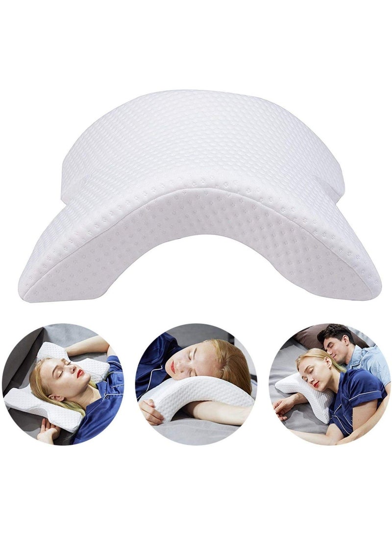 Istara Pressure Free Memory Foam Pillow AntiHand Numb Anti Snore Arched Pillow Slow Rebound Pressure NeckShoulderBack Improve Sleep Protect Arms White