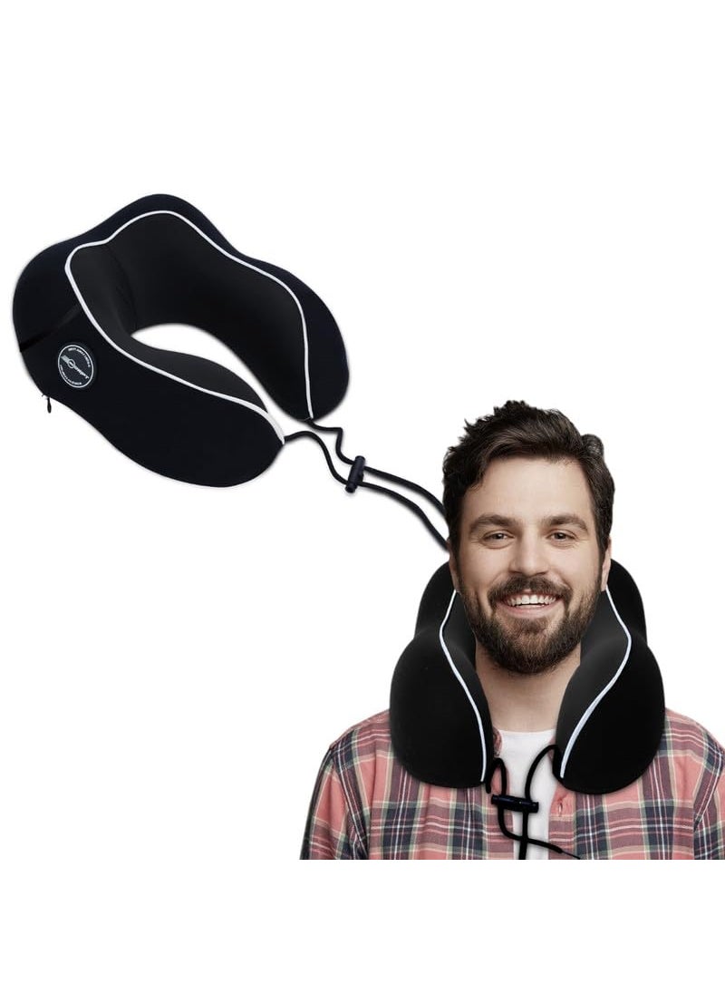 Neodrift TravelNeck Pro Travel Neck Pillow with Memory Foam Head Support for Airplane Car Train Bus and Home Use Ultimate Comfort Velvet Cushion Travel Pillow Color Black 1 Pc