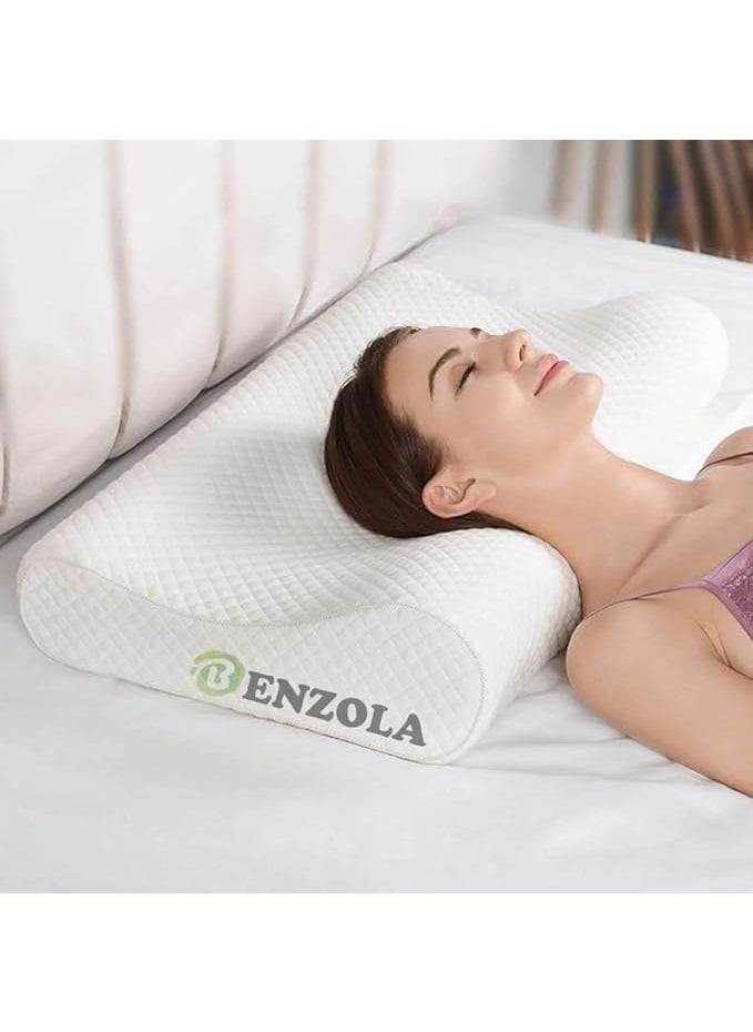 Memory Foam Pillow Contour Cervical Orthopedic Memory Foam Pillows Supports Neck Pain and Shoulder Pain for Sleeping Ergonomic Cervical Pillow Neck Support Pillow for Side Back White